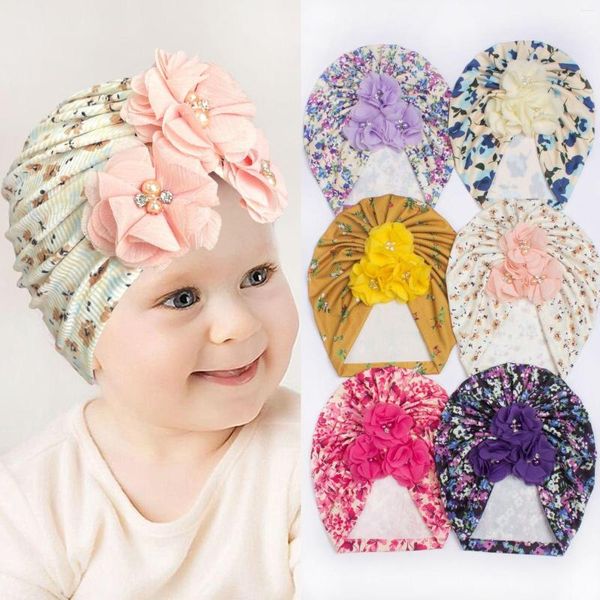 Haarzubehör 0-24m Kleinkinder Kleinkinder Baby Girls Caps Blumen Turban Hut Beanie Motorhaube mit Blume weiche süße Geburtstagdekoration