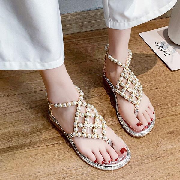 Sandali 2023 Donna Summer Flat Bottom Strass Fashion Pearl