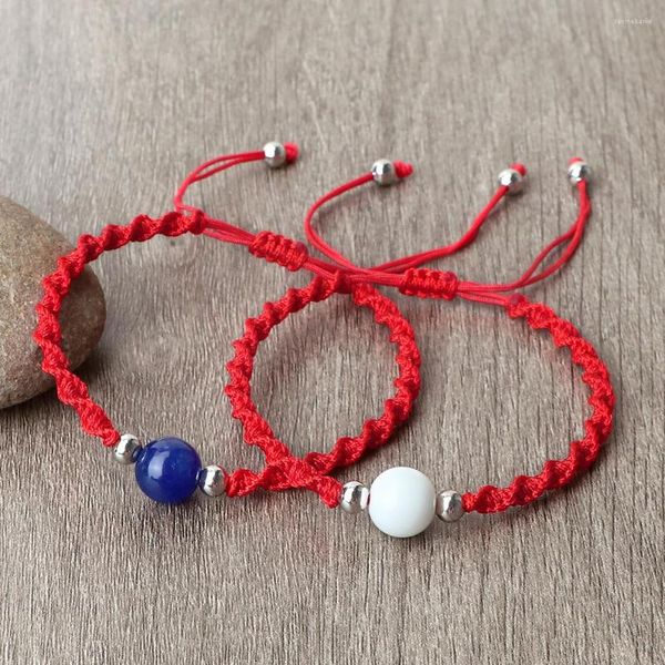 Braccialetto intrecciato a mano in corda rossa con perline di agata in pietra naturale da 10 mm Braccialetti di dimensioni regolabili per regalo di gioielli da preghiera per uomo donna