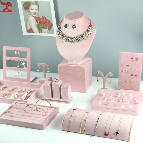 Scatole per gioielli Espositore per espositori in stoffa di velluto rosa Collana per anelli Puntelli per anelli Combinazione gratuita di fascia alta 230808