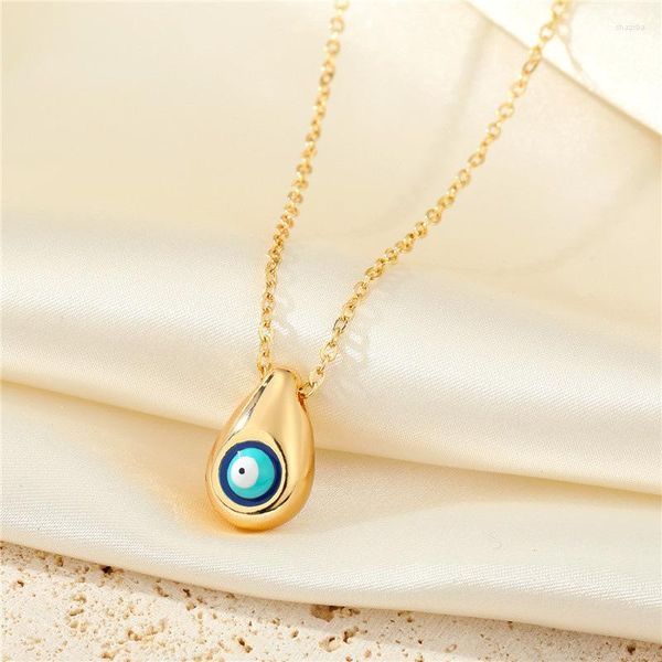 Correntes Colar com Pingente de Gota de Água Cor Dourada Para Mulheres Colar Lágrima de Metal Liso Lucky Blue Eye Of Evil Gargantilha Corrente Jóias Presente