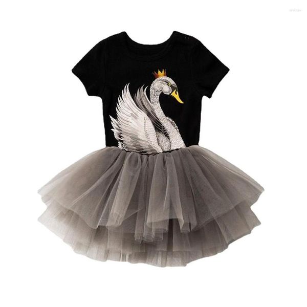 Conjuntos de roupas infantil nascido bebê menina verão branco cisne estampado macacões manga curta saias tutu 2 peças roupas roupas de algodão 0-3 anos