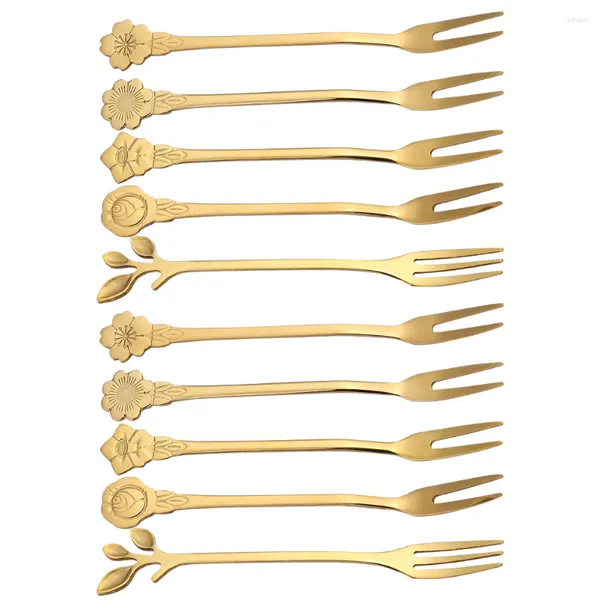 Yemeksiz setler 10 PCS Forks Pasta Meyve Paslanmaz Çelik Streware Çok Funcast Meze Tatlı Toddler