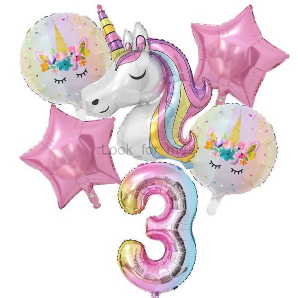 1 Set Palloncino Unicorno Arcobaleno Palloncini Foil Numero 32 pollici 1 ° Tema Unicorno Bambini Decorazioni per feste di compleanno Baby Shower Globos HKD230808