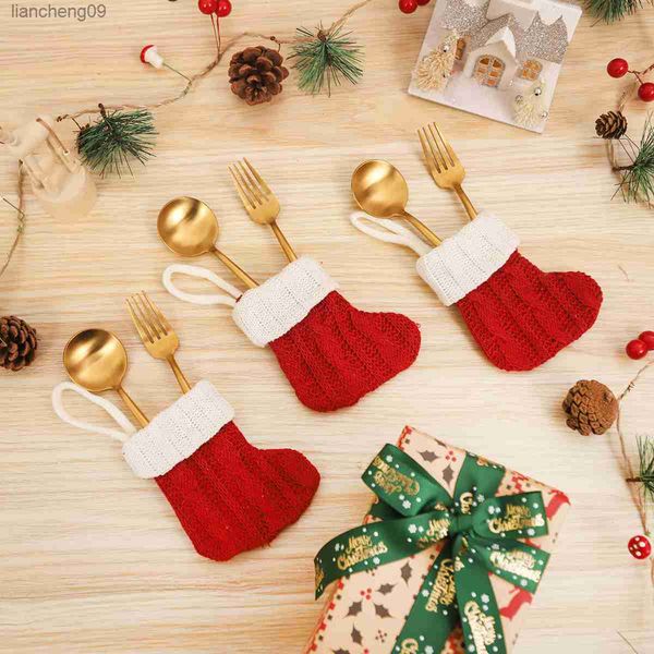 Calza di Natale Ciondolo Ornamento Decorazione Forchetta Coltello Posate Borsa Portaposate di Natale Borsa Ornamento di Natale Decorazione Navidad L230620