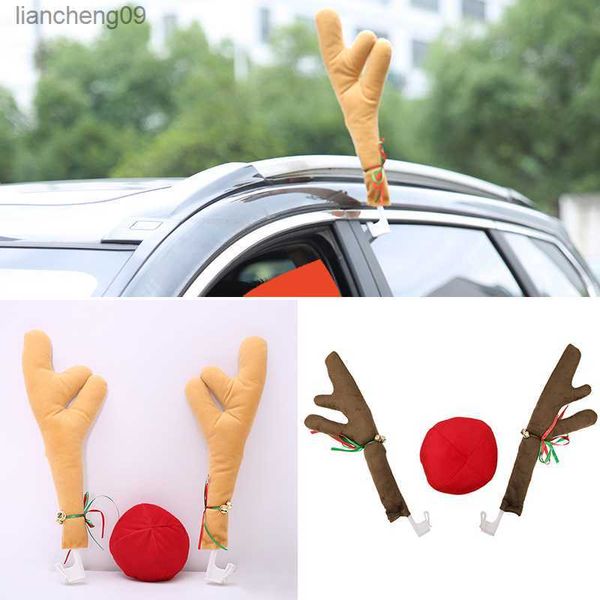 Weihnachtsdekorationen, Rentiergeweih, rote Nase, Ornament-Set für Auto, Fahrzeug, Dekor, Weihnachten, Urlaub, Neujahr, Geschenke, L230620