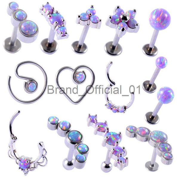 1 Stück Lila Opal Stein Ohr Tragus Knorpel Stud Industrial Conch Daith Ring Nase Lip Nippel Zunge Barbell Piercing Schmuck x0808