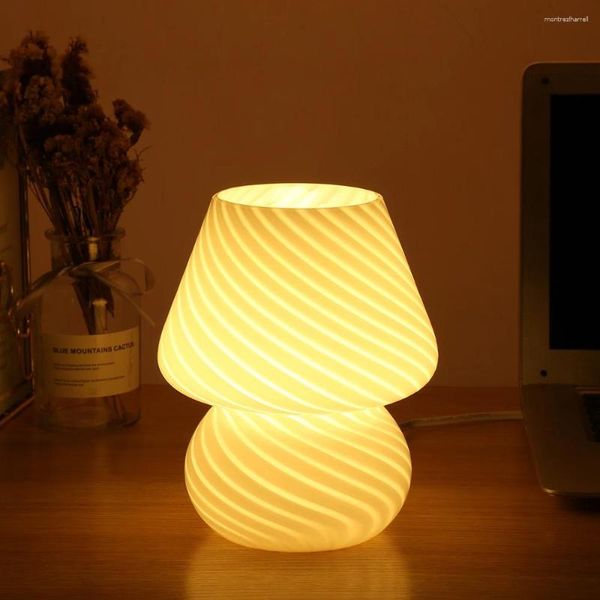 Candeeiros de mesa de vidro para decoração de quarto LED E27 USB AU CN UE Reino Unido EUA Plugue fosco/listrado 3 cores regulável Vintage Night Light