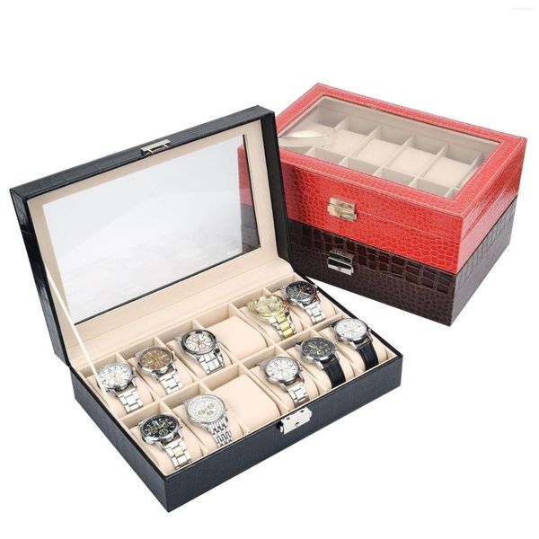 Uhrenboxen 6/10/12 Slot Krokodilmuster Kollektion Leder Aufbewahrung Organizer Box Herren Damen Display Schmuck