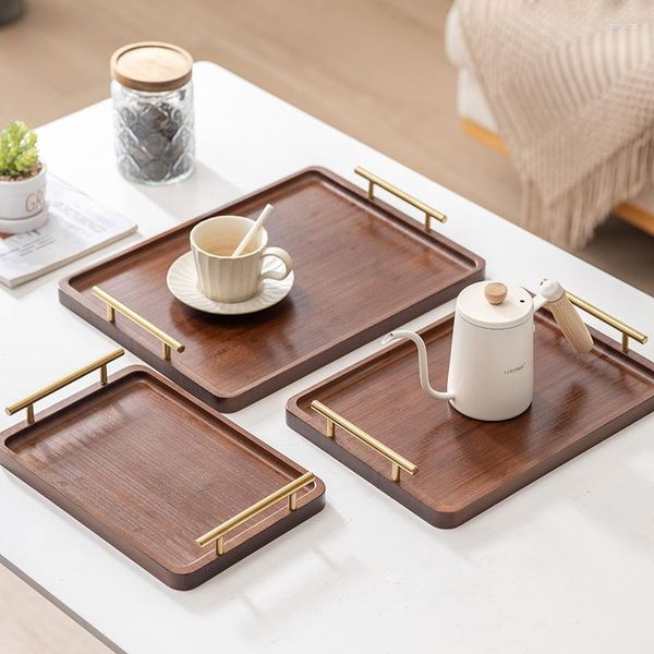 Conjuntos de louça jogo de chá bandeja de bambu madeira maciça com alça