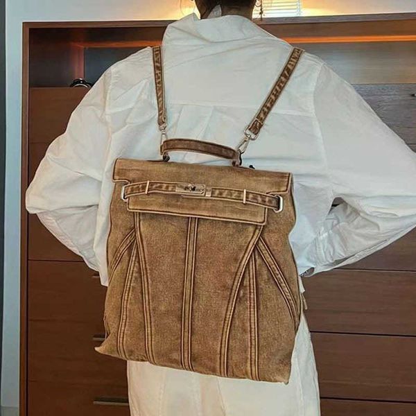 Mode Denim Rucksack Mittleren Alten frauen Tasche Licht Luxus Schwere Industrie Hohe Sinn Große Kapazität Frauen 230815