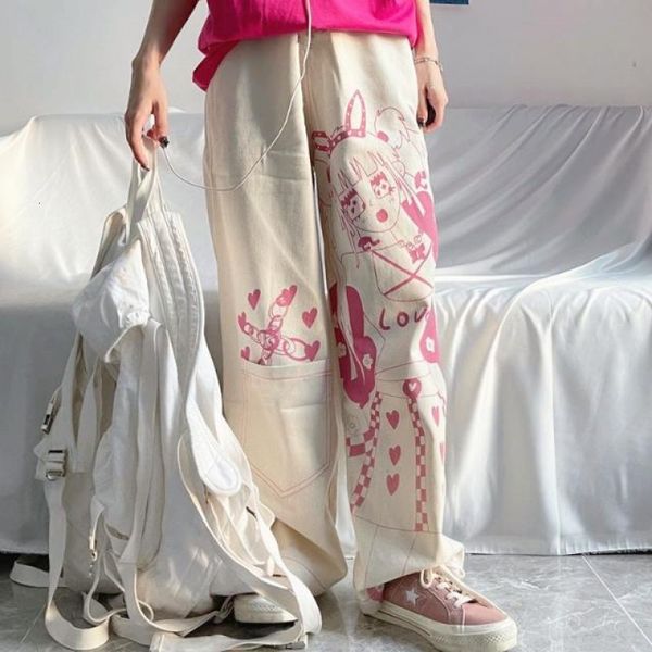 Damenhosen COZOK E Mädchen Kleidung Hosen Rosa Anime Weites Bein Japanische Streetwear Hohe Taille Lose Gerade Cargo Punk Frauen 230808