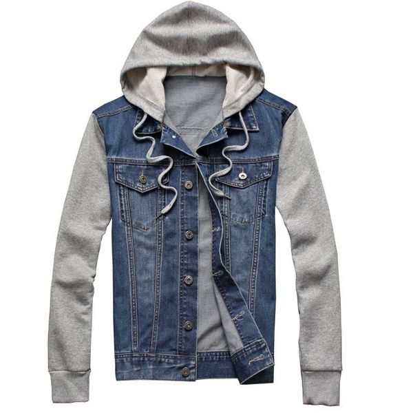 Erkek Ceketler Erkekler Kore denim ceket açık mavi birleştirme stili ince denim ceket kapüşon sweatshirt moda sıradan erkekler ceket sokak kıyafetleri 230807