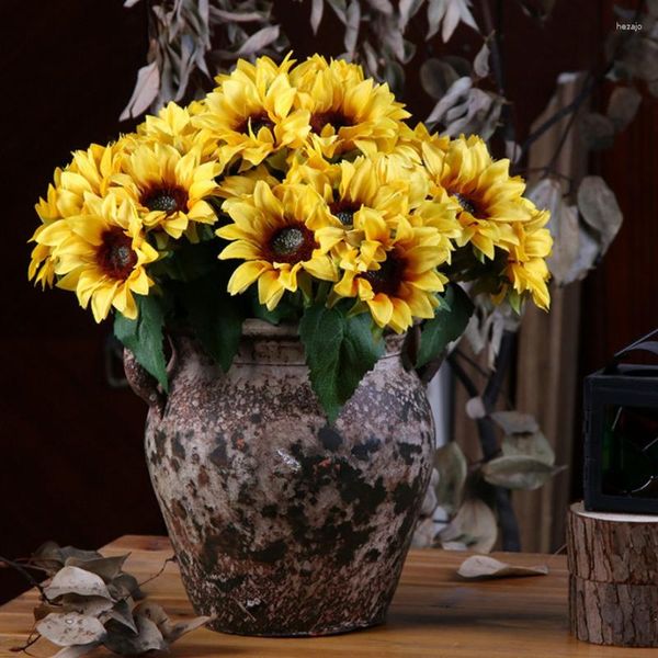 Fiori decorativi 22cm Girasole artificiale Fiore finto di alta qualità Decorazione domestica per interni Tavolo da soggiorno