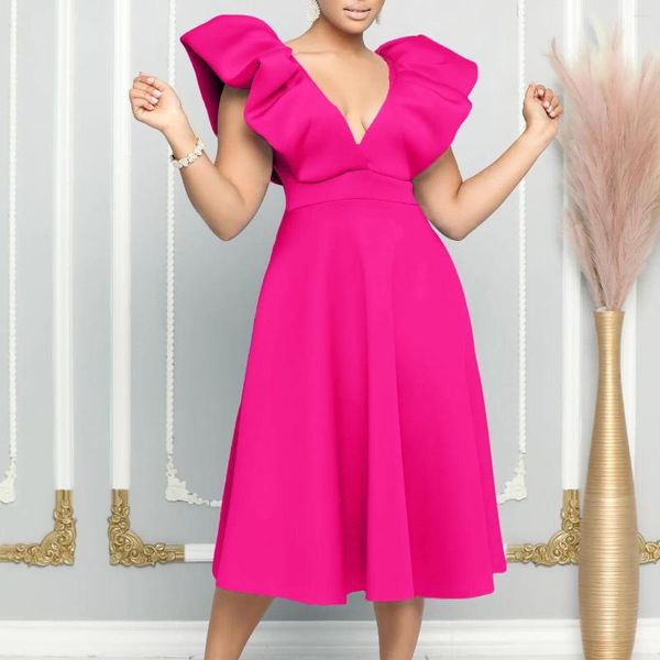 Vestidos plus size elegante vestido feminino rosa louco 3XL babados festa para aniversário 2023 verão feminino vestidos de baile