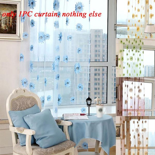 Cortina Fresh Sunflower Tule Sheer Beauty Valance Porta Divisória de quarto Drapeado Transmissão de luz Decoração respirável Casa