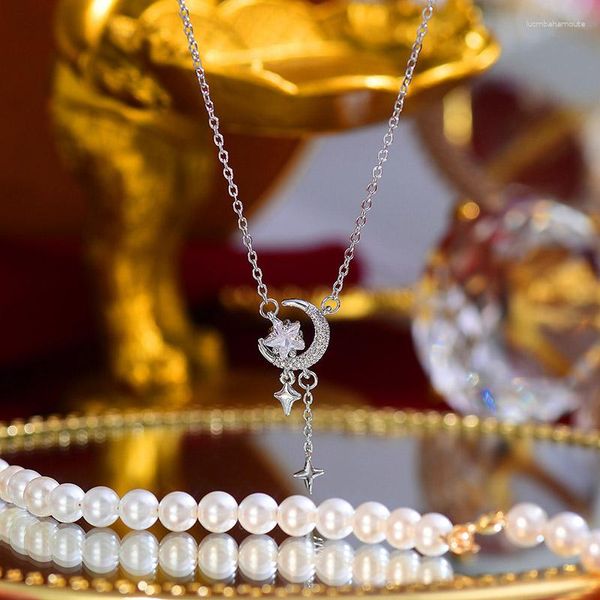 Подвесные ожерелья луны любители жемчужные ожерелье деликатесы высокая воротничка костяная цепь Кокер мода женские ювелирные аксессуары