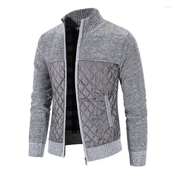 Maglioni da uomo in versione coreana autunnale e invernale del cardigan caldo ispessito patchwork a collo alto abbigliamento casual