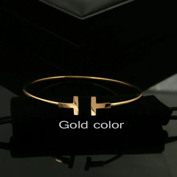 Pulsera Mujer Neue Luxusqualität Mode Frauen Schmuck Edelstahl Offenes Manschett Doppel T -Armreif Armband Gold Silber Rose Tiffanybead Armband 437