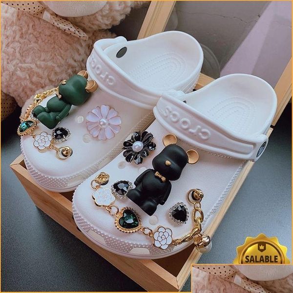 Peças de sapatos acessórios ursos vintage tamancos encantos designer diy bling metal boneca sapatos fivela decaration para tamancos jibs crianças mulheres meninas Gi