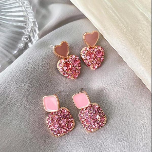 Ear Cuff S925 Agulha de Prata Geométrico Rosa Quadrado Brincos de Amor Líquido Vermelho Temperamento Lindos Brincos Jóias Acessórios 230808