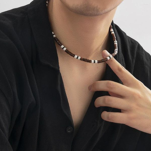 Кокер богемный стиль мягкий керамический кусок лоскут деревянные бусинки мужское ожерелье этническое ветру