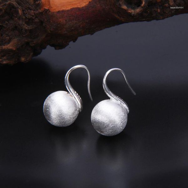 Orecchini a cerchio MeiBaPJ Real S925 Sterling Silver Retro sfera rotonda spazzolata con design Cool Fine Fashion Party Jewelry