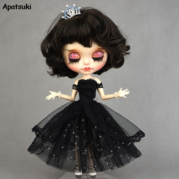 Doll Bodies Parts Black Princess Dress para Blythe Dolls Year Evening Party Dress para BJD Blythe Dolls Off Shoulder Outfits Ropa Accesorios 230807