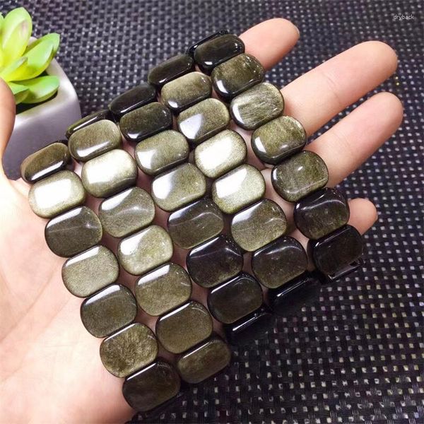 Strand Natural Golden Obsidian Bangle Square Bead Crystal Healing Stone Fashion Gemstone Jewelry Gift 1pcs 12x14mm