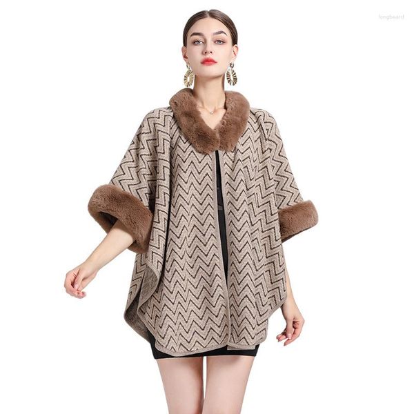 Eşarp Kadın Kaşmir Hisset Lady Rex Rex Faux Fur Yaka Sargı Sonbahar Kış Dalga Sıyırılmış Pelerin Klasik Lüks Sıcak Palto