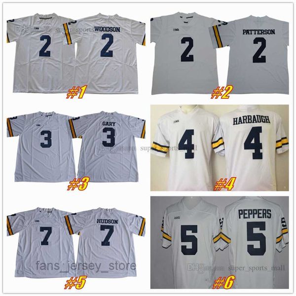 NCAA Michigan Wolverines College Football Jerseys 2 Charles Woodson Shea Patterson 4 Jim Harbaugh 10 Tom Brady Desmond Howard Gary Maillot cousu de haute qualité