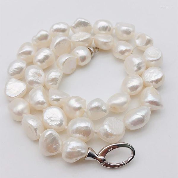 Catene all'ingrosso 10-12mm Strand 925 Sterling Silver Clasp Collana di perle d'acqua dolce reale barocca naturale bianca