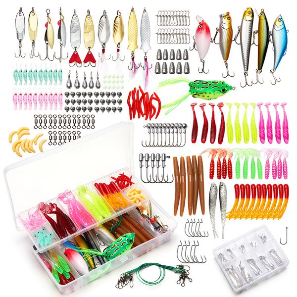 Iscas Iscas Conjunto de iscas macias e duras Camada mista Minnow Colher de pesca de metal Perch Pike Sea Fishing Tackle Acessórios com caixa 230807