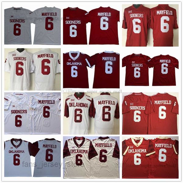 Camisas de futebol americano universitário da NCAA 6 Baker Mayfield 14 Sam Bradford Camisa costurada de alta qualidade vermelho branco preto