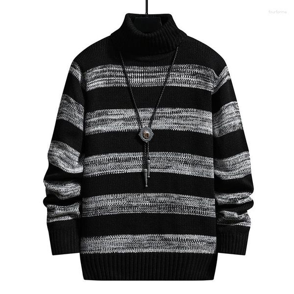 Maglioni da uomo Moda autunno e inverno Maglione da uomo Dolcevita Maglieria Pullover a righe Abbigliamento uomo Top casual Confortevole Ropa Hombre