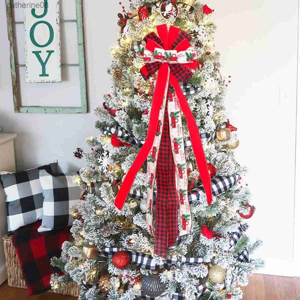 Weihnachten Bowknot Band Weihnachten Baum Dekor Ornamente Dekor Frohe Weihnachten Dekorationen Für Haus 2023 Navidad Kerst Neue Jahr Geschenk L230621