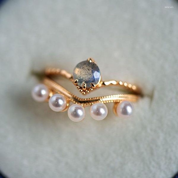 Cluster Rings Light Luxury In Vintage Court Style Pearl For Women Crystal Sweet Overlay Engagement Silver Jewelry