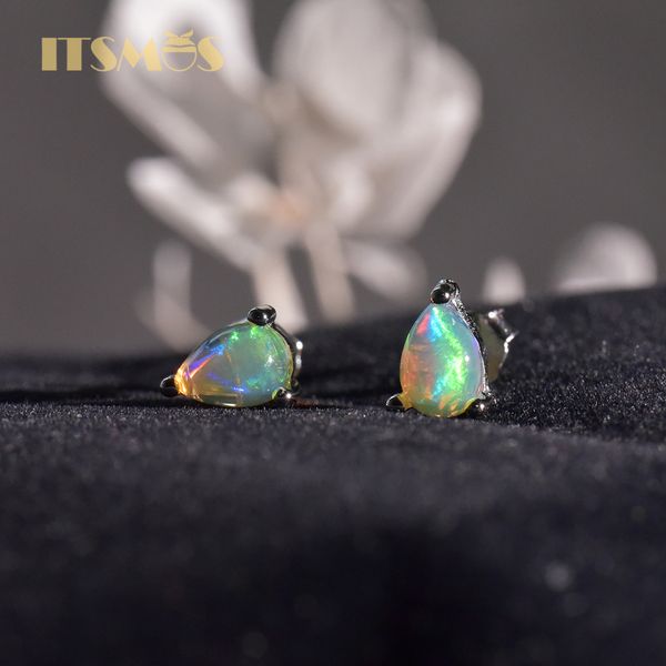 Stud ITSMOS Water Drop Natural Opal Studs Brincos Genuine Gemstone Blue Colorful Silver Elegant for Women Girl Gift 230807