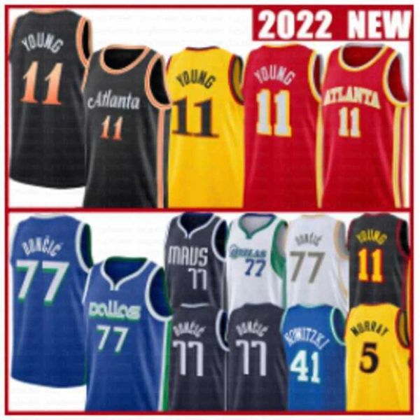 Atlanta''Hawks''2022 23 Luka Doncic Trae Young Basketball Maglie Dirk Nowitzki Hawk Dejounte Murray Maverick City Camicia Blu Nero Edition Jersey Verde