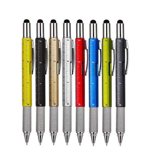 Canetas esferográficas 16 peças 6 em 1 caneta multifuncional com ferramenta portátil medida régua técnica chave de fenda caneta touch screen nível 230807