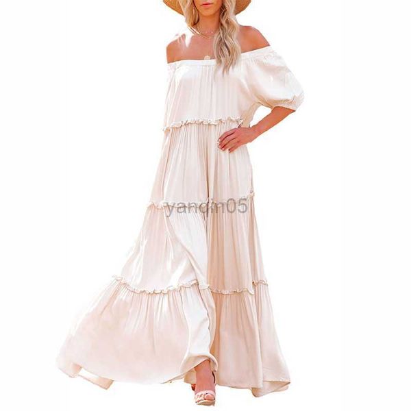 Abiti premaman Bohemian Off spalla Abito da donna Abito boho Bianco Elegante fotografia maternità francese Abito lungo Patchwork Abbigliamento incinta HKD230808