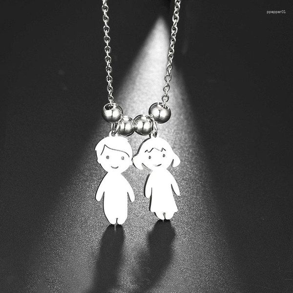 Подвесные ожерелья милый мультипликационный мальчик и девочка ожерелье из нержавеющей стали бесплатно комбинировать семейные подарки на день рождения для детских ювелирных украшений