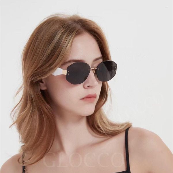 Óculos de sol Vintage Moda Sem Armação 2023 Feminino Designer de Marca Polígono Sem Aro Gradiente Óculos de Sol Masculino Óculos de Condução