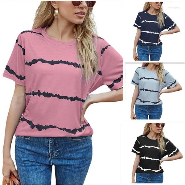 Damenpullover 2023 Sommer Amazon Wish Lässige Mode Streifendruck Kurzarm T-Shirt Top