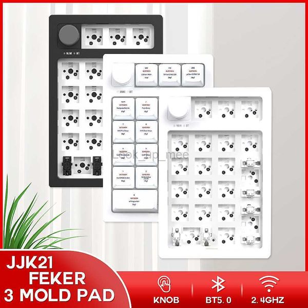 FEKER JJK21 3 Modos PAD Mini Teclado Mecânico USB/Bluetooth/2.4GHz RGB Iluminação Numérico Konb Branco Preto Kit HKD230808