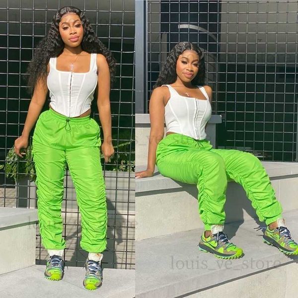 HAOYUAN Plus Größe Hohe Taille Geraffte Cargo Hosen Frauen Elastische Jogger Neon Grün Schwarz Sommer Hip Hop Hosen Lose Jogginghose T230808