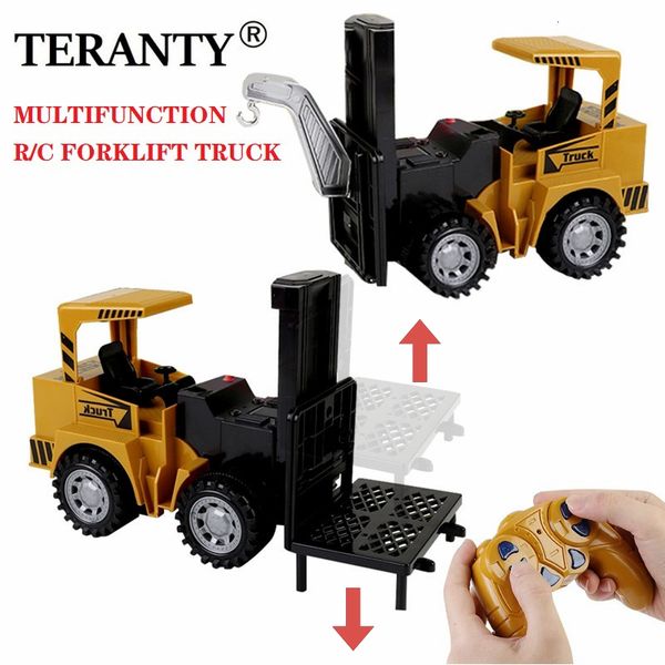 ElectricRC Car Teranty 1 24 Многофункциональный RC Forklift Cast Cast Metal Model Construction Toy Toy Boy Gift 230807