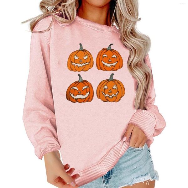 Moletons femininos de Halloween Moletom de abóbora com estampa de rosto engraçado Pulôver com gola redonda e manga comprida Camisas de outono Tops femininos Vestidos