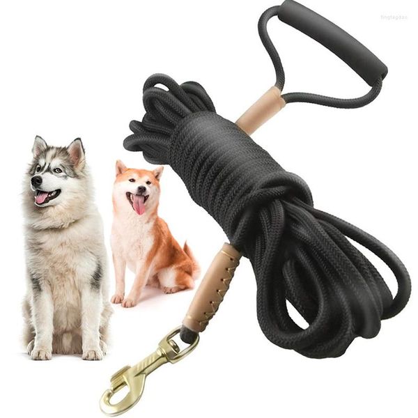 Coleiras para cães 10m 20m Trela estendida com alça resistente 8mm Nylon Corda de escalada Material Cobre puro Fivela Recall Training Agility Lead