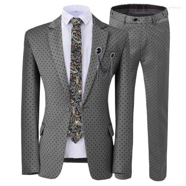 Herrenanzüge Dot Full Herren 2-teiliges Set Kerbe Revers Formal Slim Fit Maßgeschneiderte Blazer Smoking Hochzeit Bräutigam Abschlussball Terno Masculinos Completo